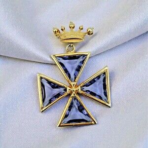 Accessocraft NYC Maltese Cross Brooch Vintage Crown Purple Crystal Pendant Pin